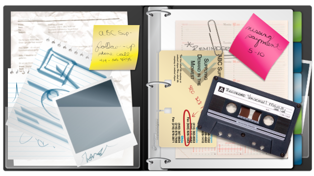 a binder with a cassette tape labeled abc super