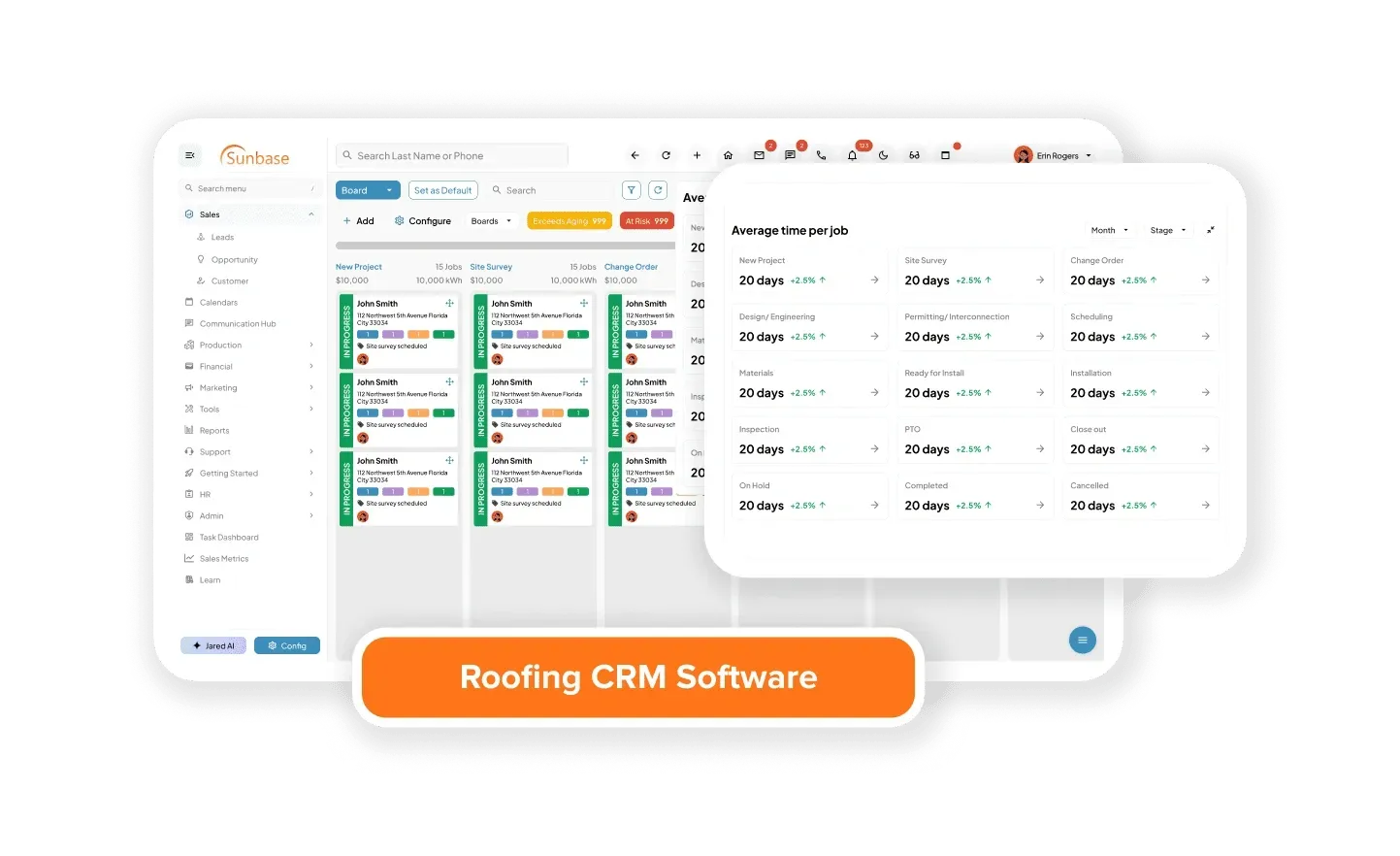 Solar CRM platform showing lead tracking, proposals, and project pipeline overview