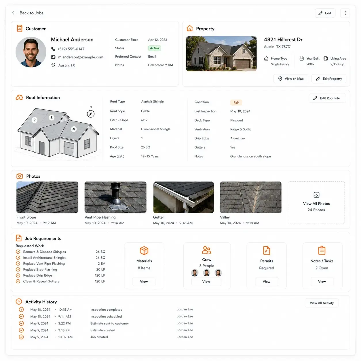 Sunbase Roofing Software Customer & Property Record