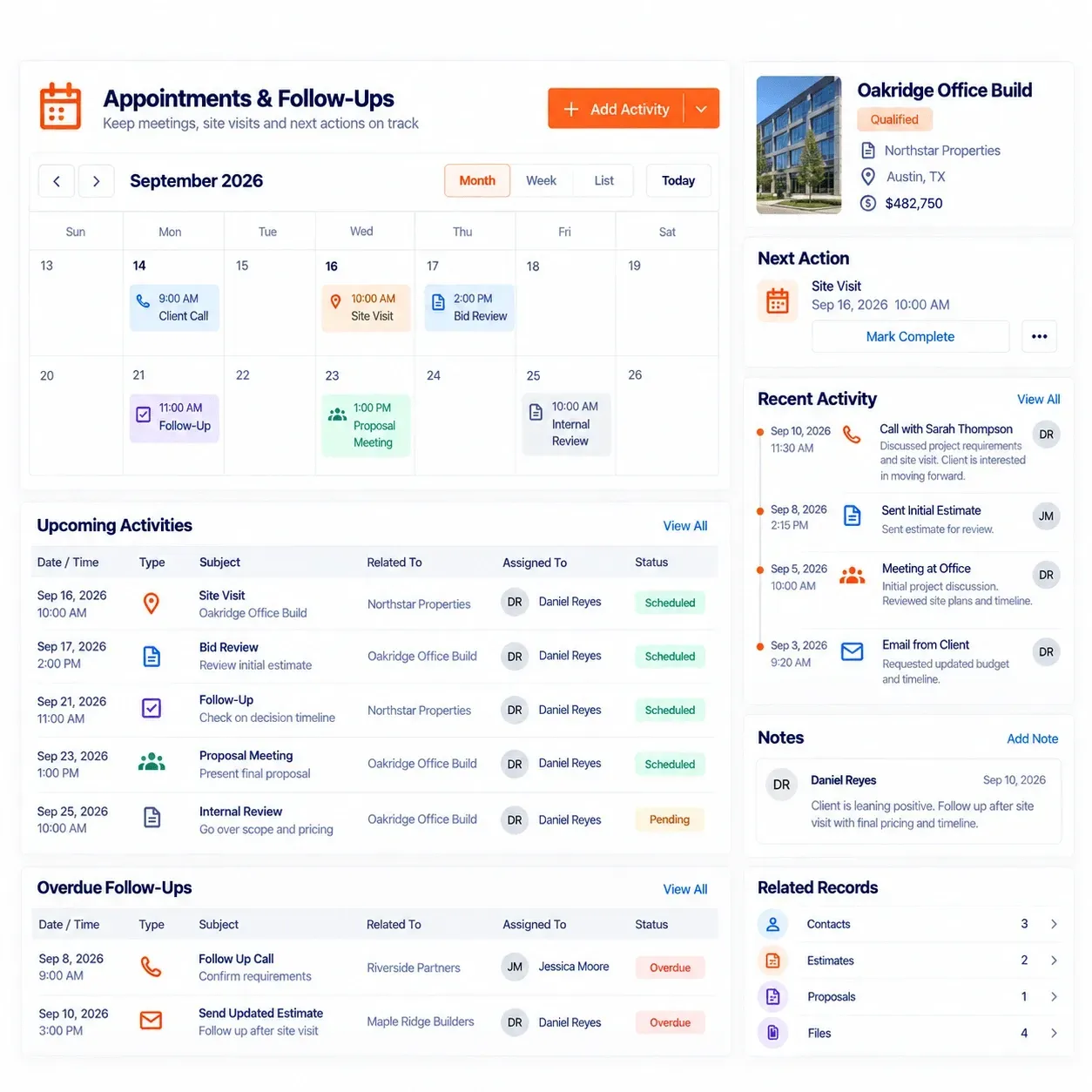 SUNBASE CONSTRUCTION CRM SOFTWARE | APPOINTMENTS & FOLLOW-UPS