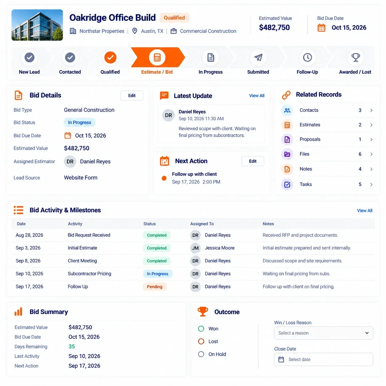 SUNBASE CONSTRUCTION CRM SOFTWARE | BID & OPPORTUNITY TRACKING