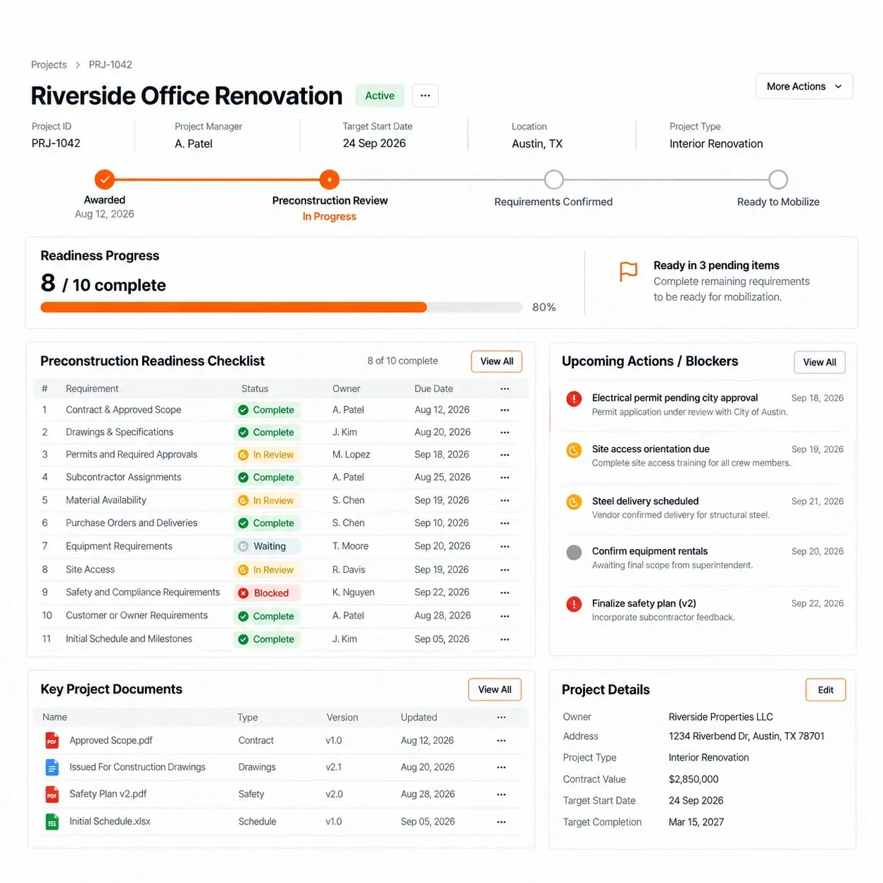 SUNBASE CONSTRUCTION PROJECT MANAGEMENT SOFTWARE - PRECONSTRUCTION & PROJECT READINESS