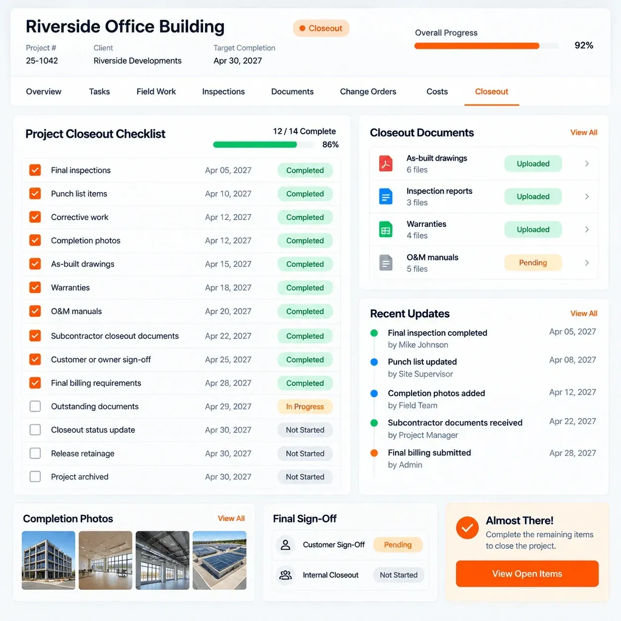 SUNBASE CONSTRUCTION PROJECT MANAGEMENT SOFTWARE - PROJECT CLOSEOUT