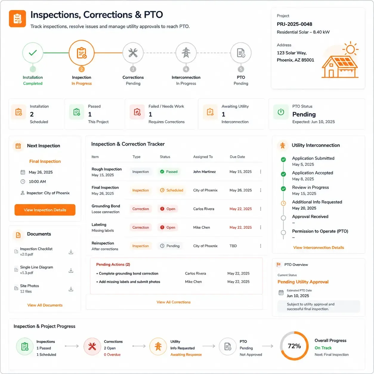 Sunbase Solar Project Management Software Inspections, Corrections & PTO