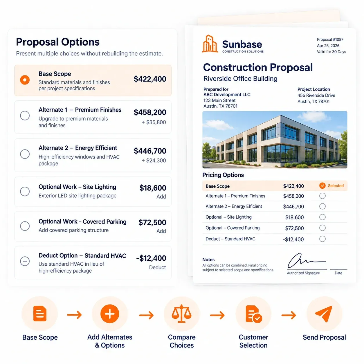 Sunbase Construction Estimating Software |  PROPOSAL OPTIONS