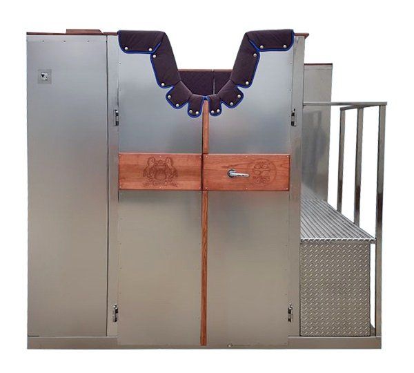 An equine cryochamber with a wooden handle