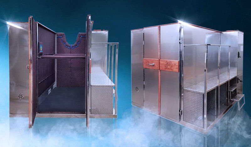 Two horse cryochamber are sitting next to each other on a blue background.