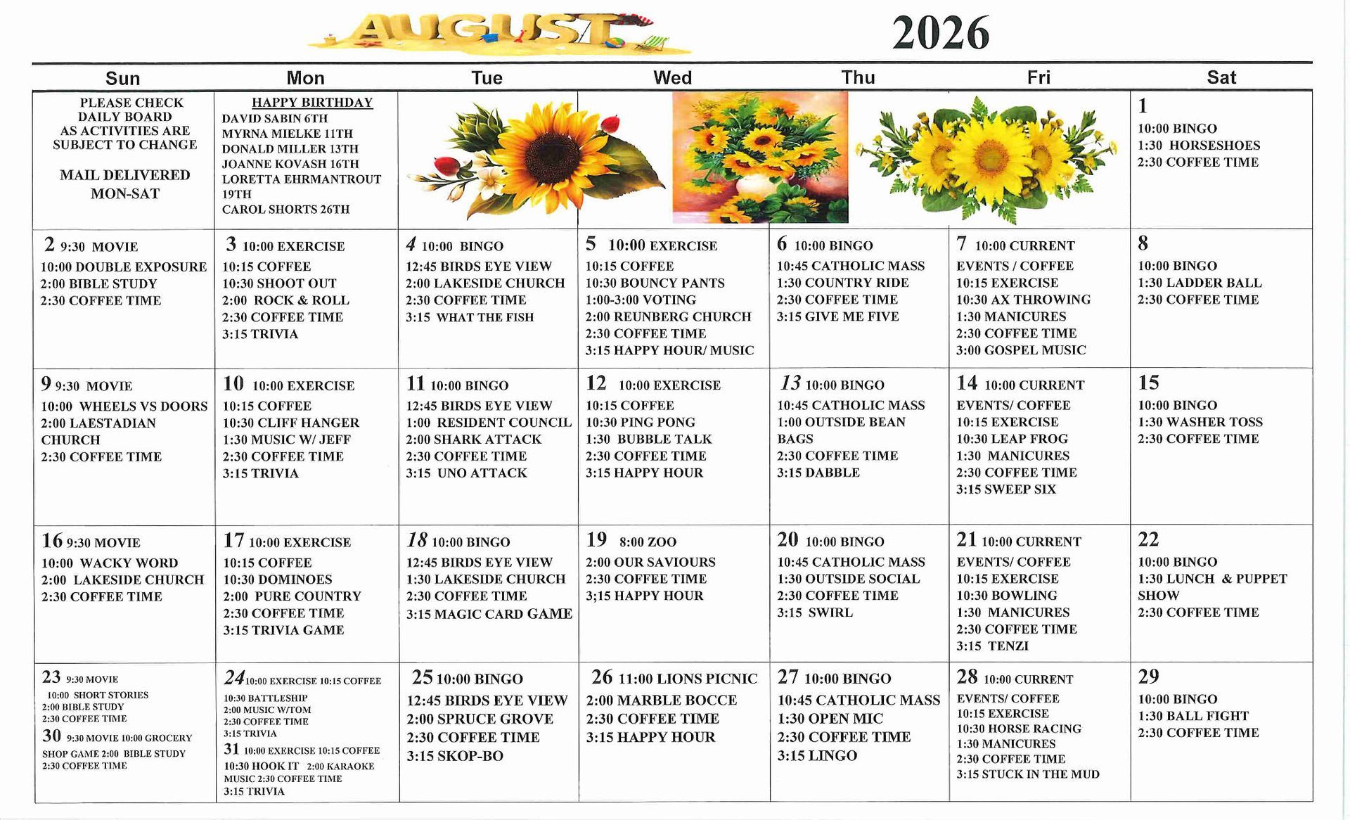 October events calendar image for green pine acres nursing home in menahga, minnesota