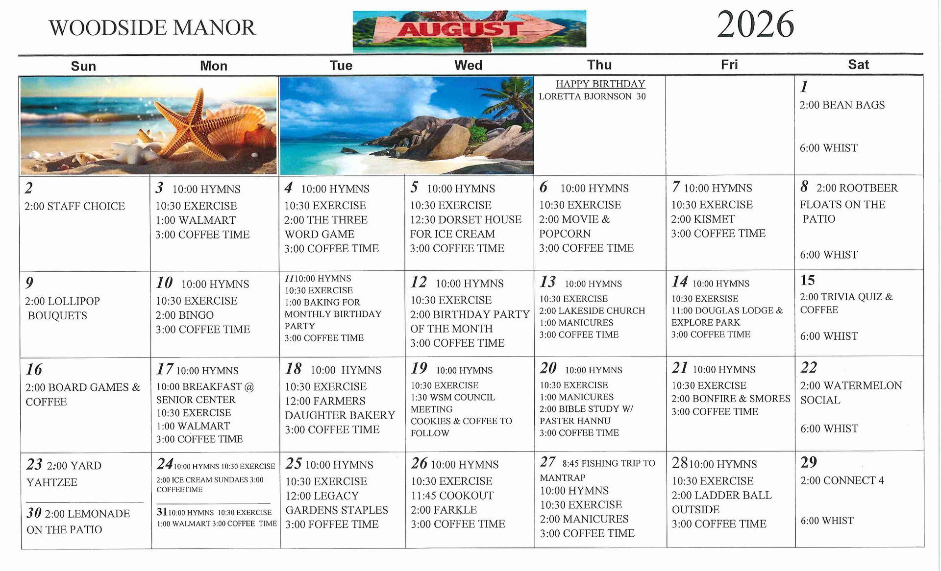 October events calendar image for woodside manor assisted living in menahga, minnesota