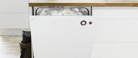 white dishwasher opened slightly