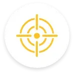 Yellow target/crosshair icon with a central dot inside a white circle
