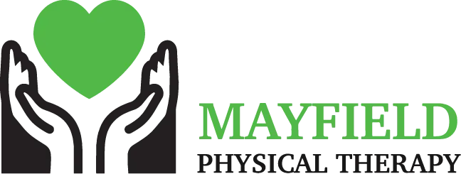 Mayfield Physical Therapy logo with green heart above hands and text in green and gray