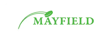 Green “MAYFIELD” logo with a leaf and curved line