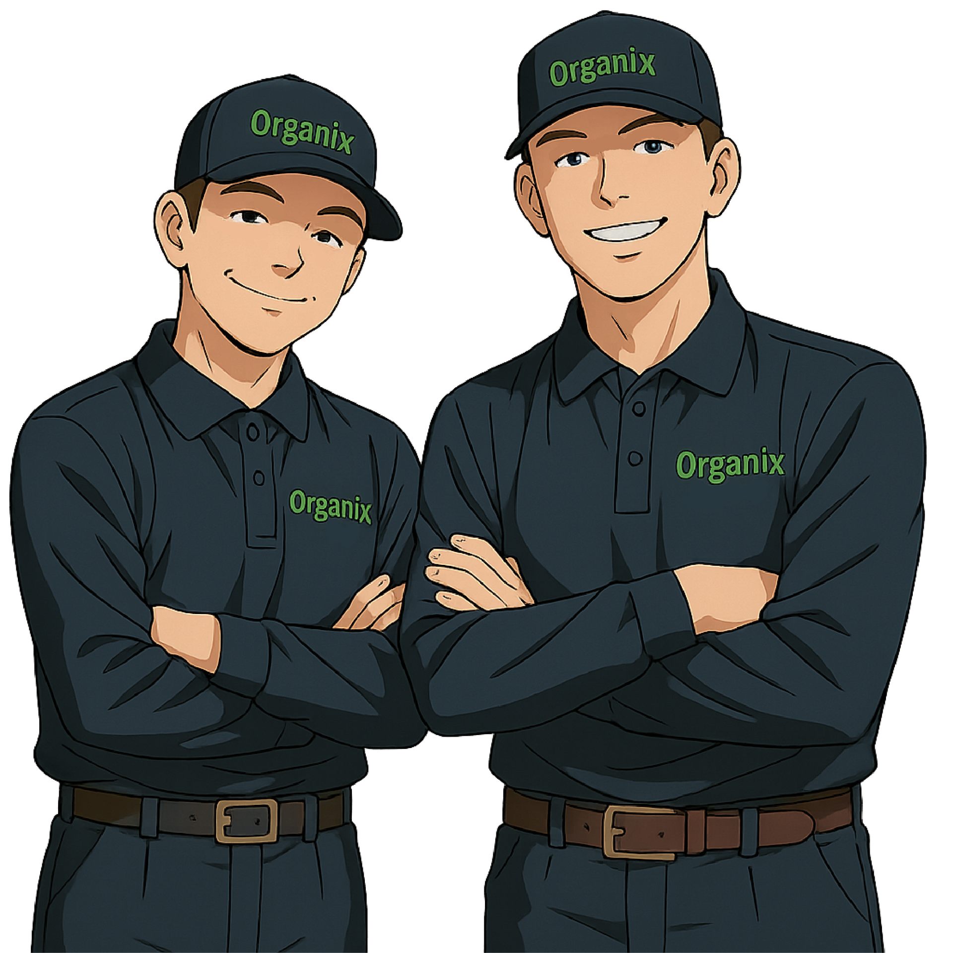 Two people wearing dark green