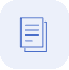 Two sheets of paper, slightly offset, with lines of text, inside a blue circle.