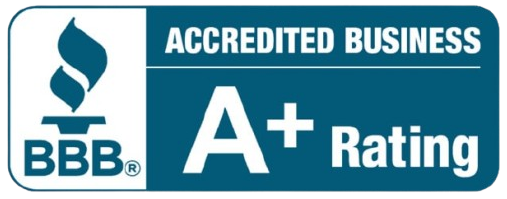 A blue sign that says accredited business a+ rating