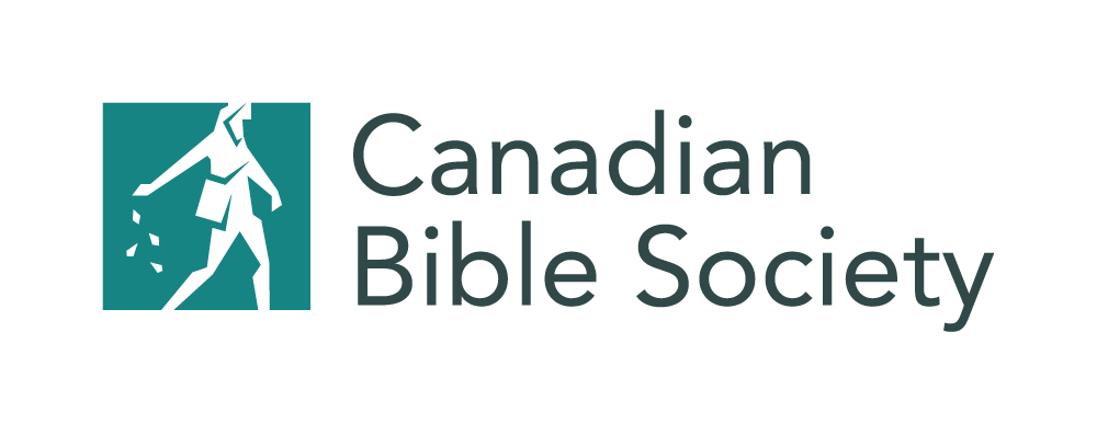 The logo for the canadian bible society shows a man holding a bible.