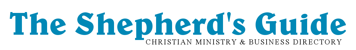 A blue and white logo for the shepherd 's guide