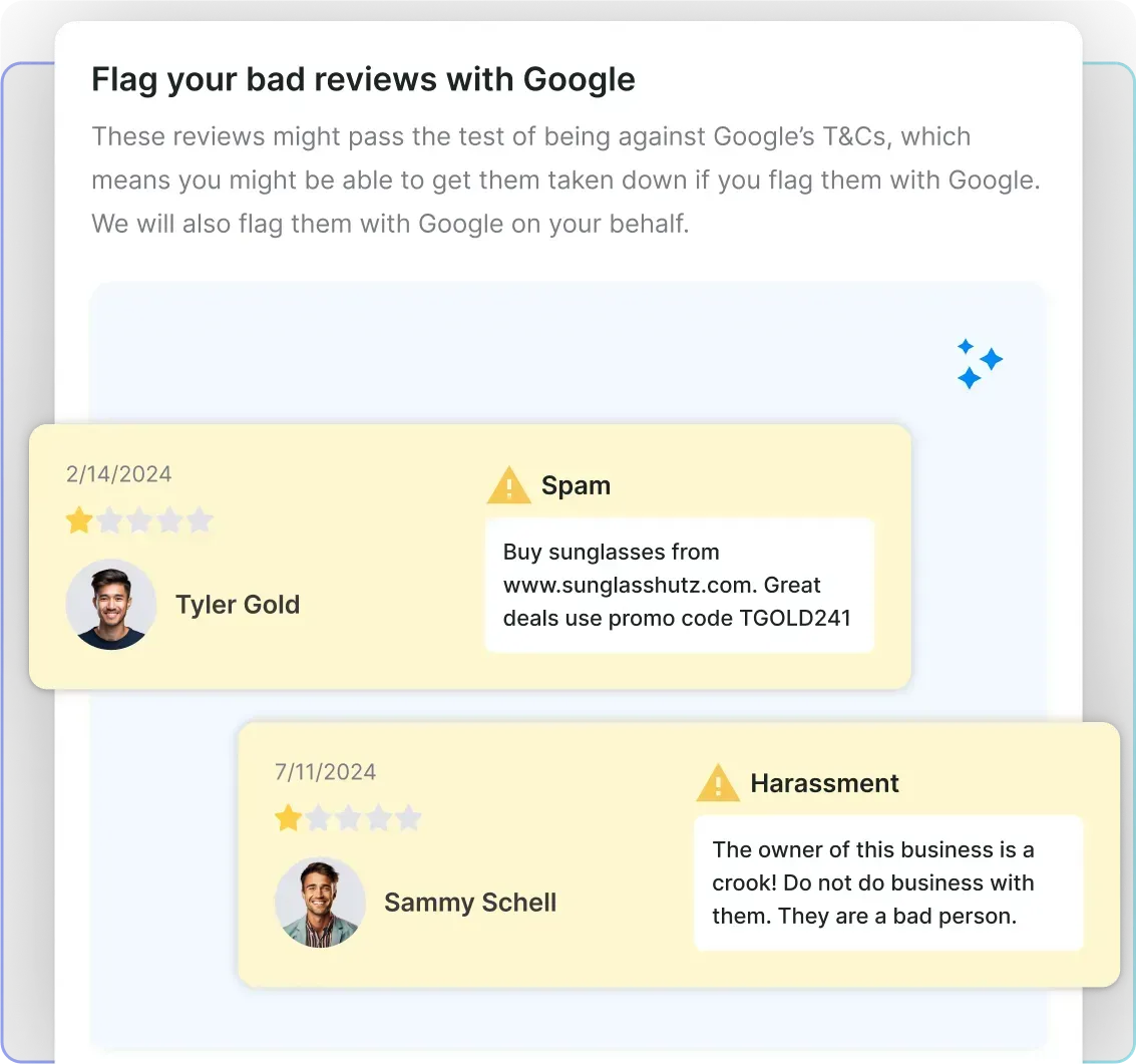A screenshot of a page that says `` flag your bad reviews with google ''.