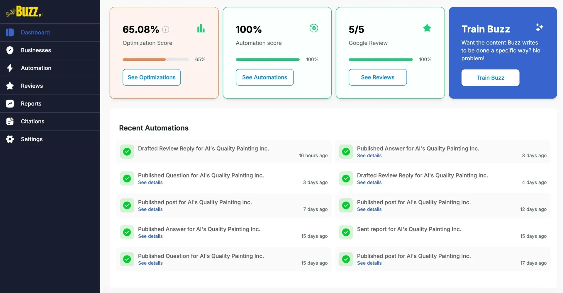 A screenshot of a website with a dashboard and a few buttons on it.