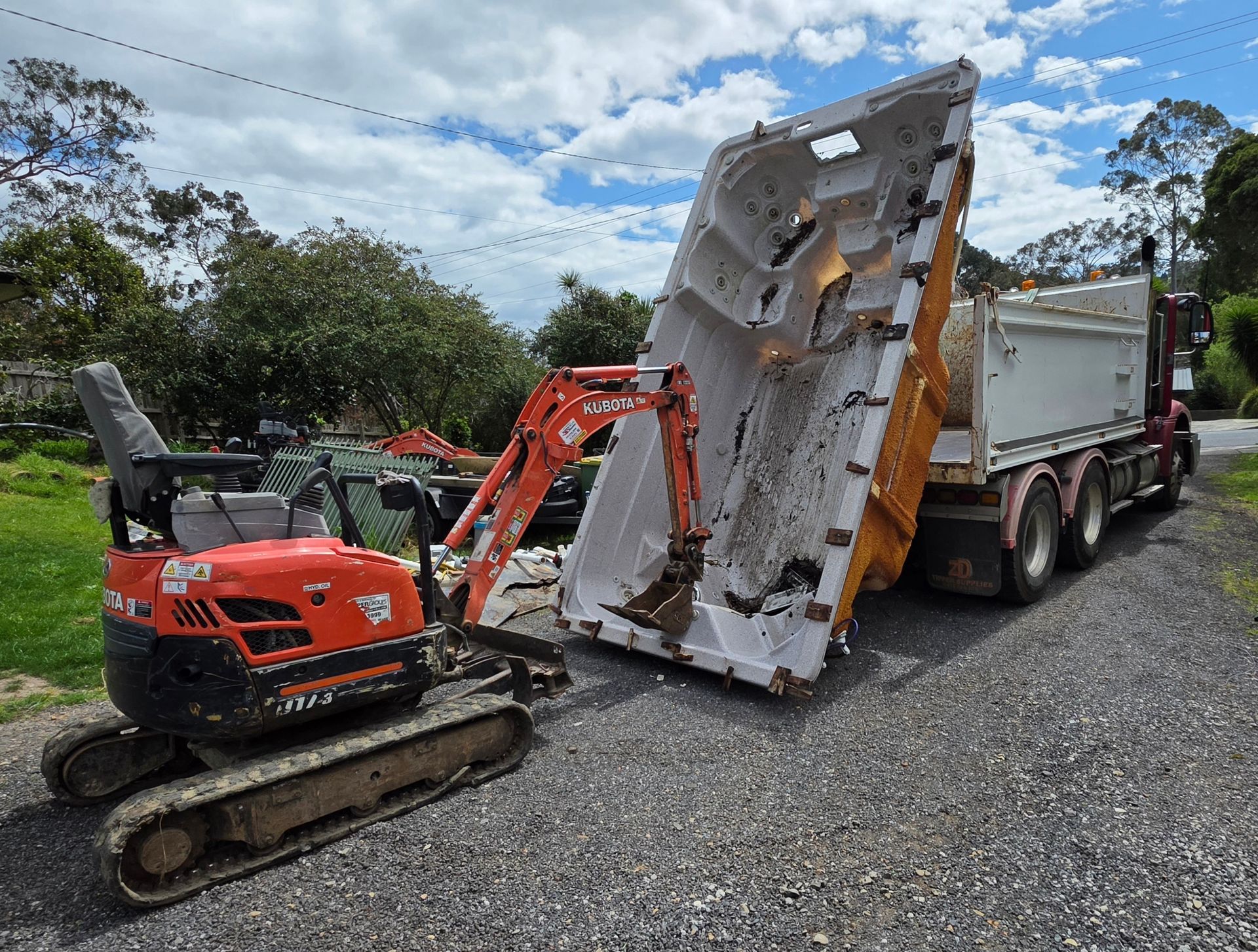 Removing A Fibreglass Pool With an Excavator — All Over Pool Removals in Upwey, VIC