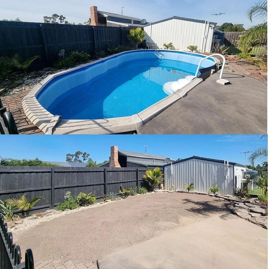 Before and After Photos: a Backyard With a Blue Oval Pool and a Shed — All Over Pool Removals in Hawthorn, VIC