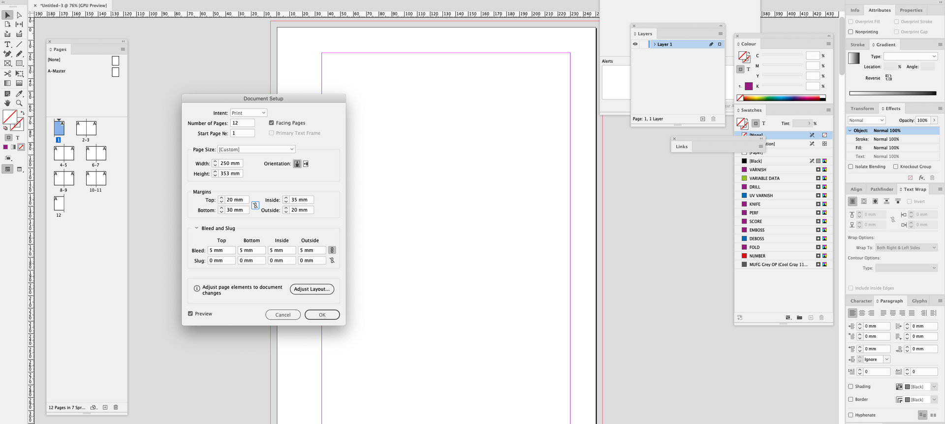 Screenshot of Adobe Indesign Page Settings
