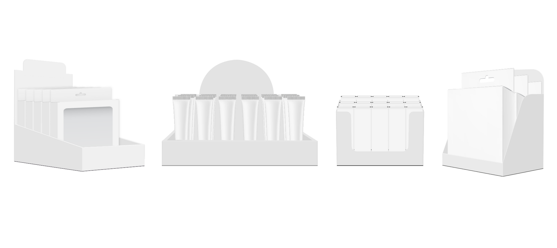 Example blank mock-ups of shelf-ready packaging