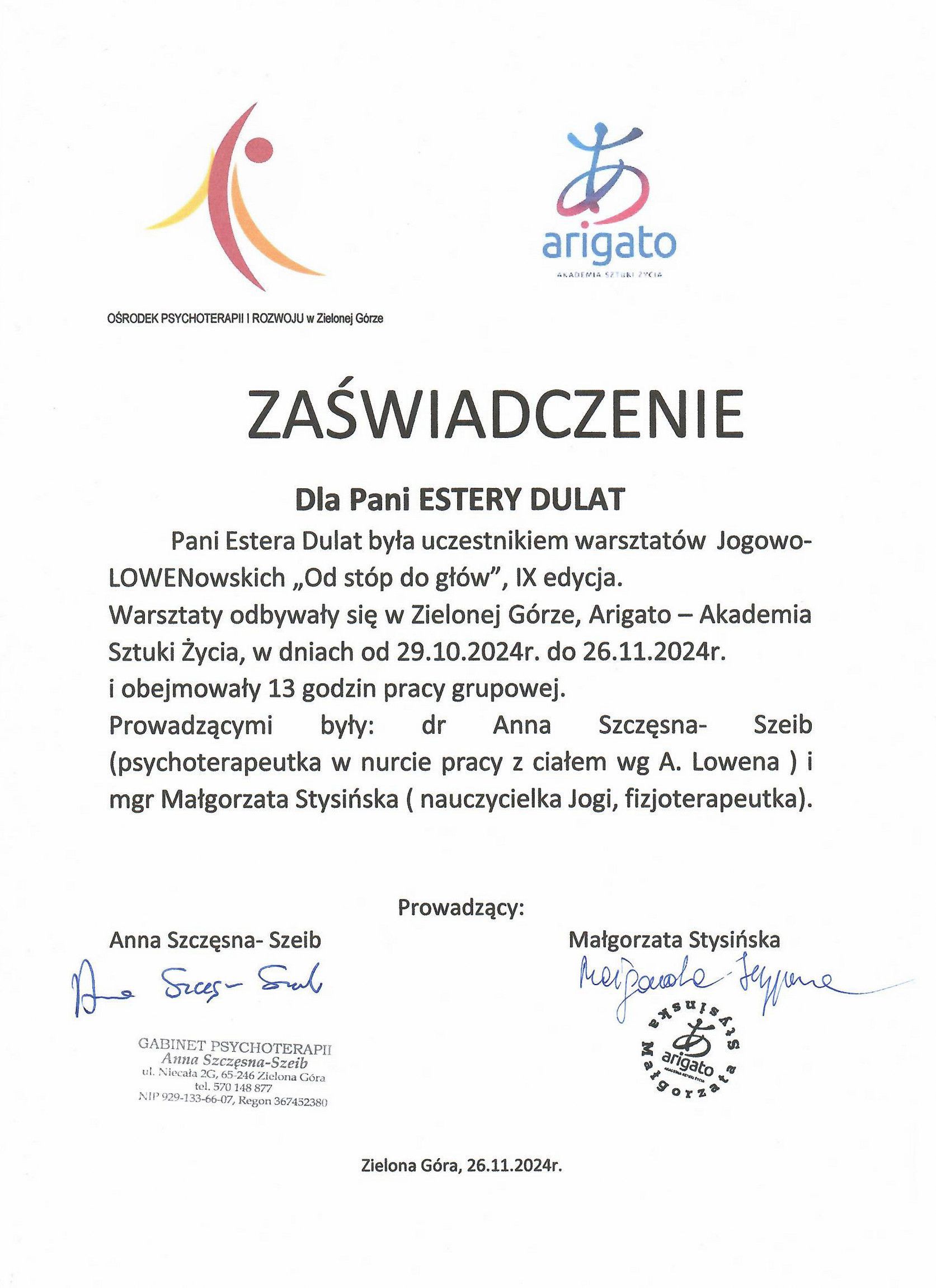 zaŚwiadczenie