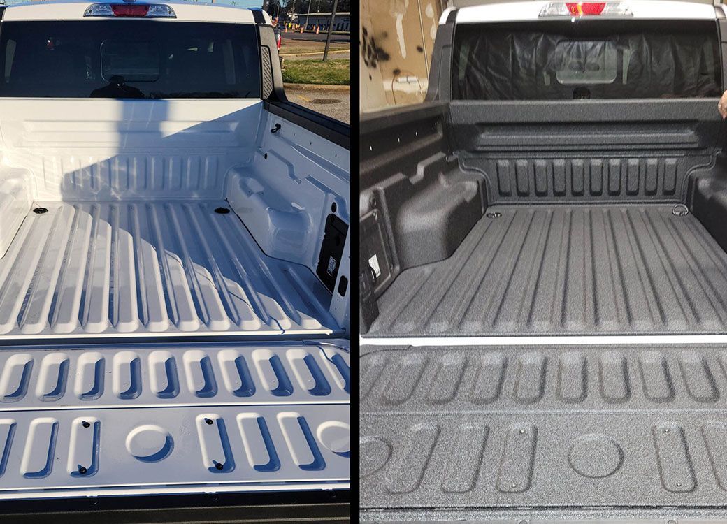 a before and after picture of a truck bed