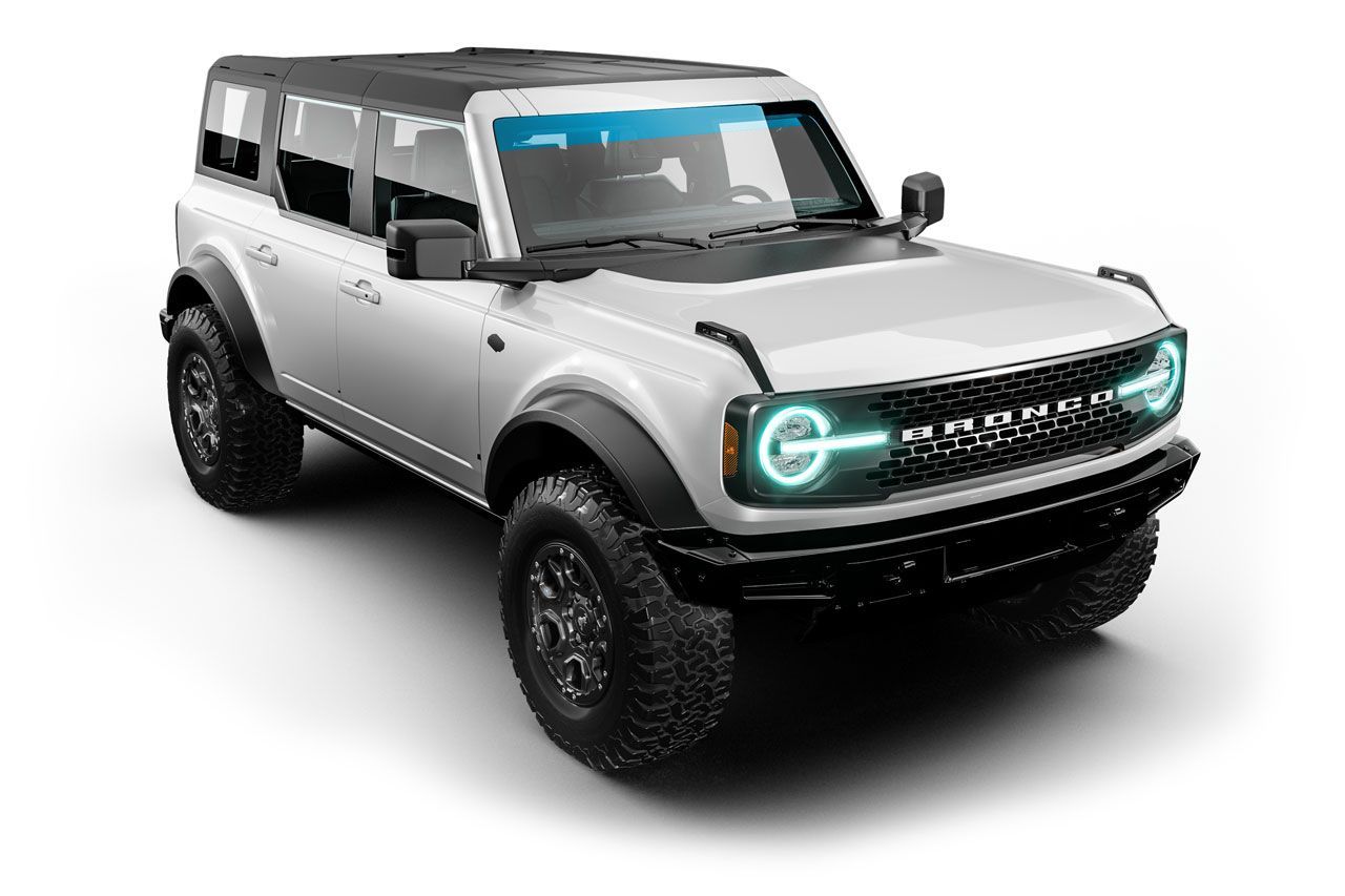 A white ford bronco is shown on a white background.