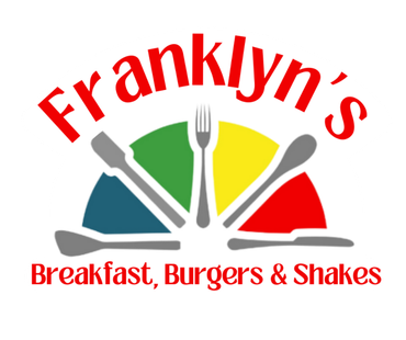 Franklyn’s diner logo with colorful serving tray and utensils, “Breakfast, Burgers & Shakes” text