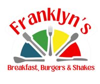 Franklyn’s restaurant logo with colorful plate and utensils, text: “Breakfast, Burgers & Shakes”