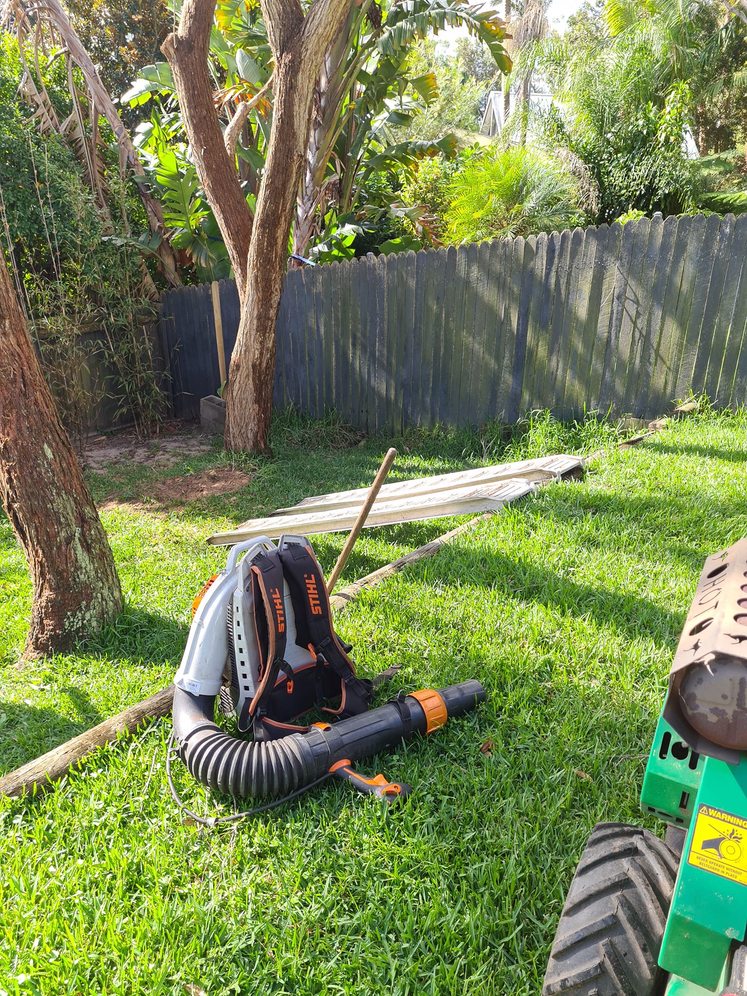 Leaf Blower on Grass With Tree — Lawn Care in Umina Beach, NSW