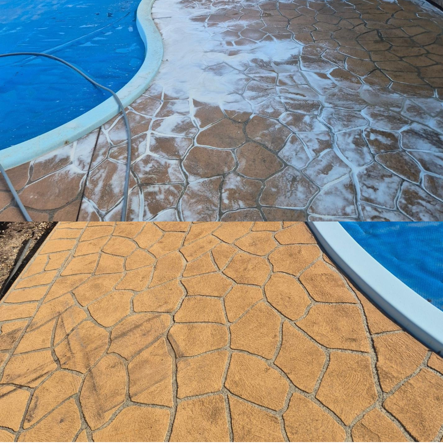 Pressure Washing on Concrete Beside Pool Before Vs After — Home Maintenance and Lawnmowing in Umina Beach, NSW