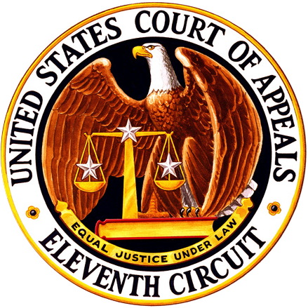 Seal of the United States Court of Appeals for the Eleventh Circuit, with gold border and black text on a blue background