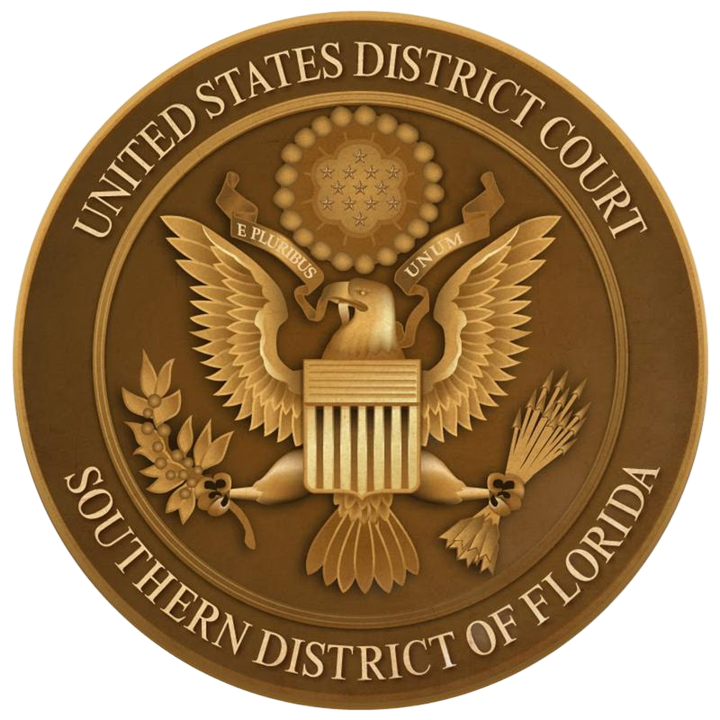 Seal of the U.S. District Court for the Southern District of Florida in gold on a dark background