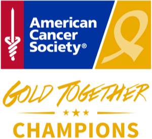 A logo for the american cancer society and gold together champions