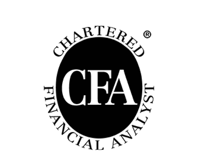 A black and white logo for chartered cfa financial analyst