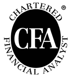 A black and white logo for chartered cfa financial analysts