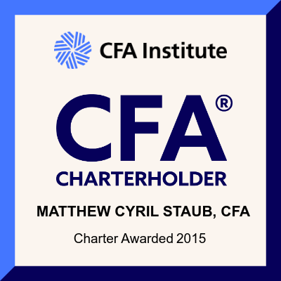 Cfa institute charterholder matthew cyril staub , cfa charter awarded 2015