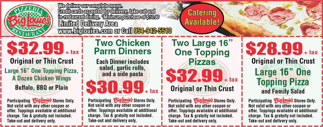 Special discount coupon from Big Louie’s Pizzeria Florida