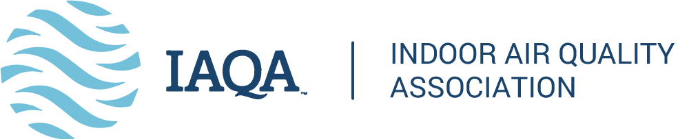 Logo of the Indoor Air Quality Association with a circular, blue, wave-patterned icon next to the text