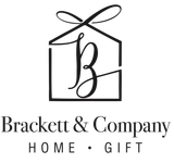 Black Brackett & Company Home Gift logo with a ribbon-topped house icon and stylized initials.