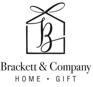 Black Brackett & Company Home Gift logo with a ribbon-topped house icon and stylized initials.