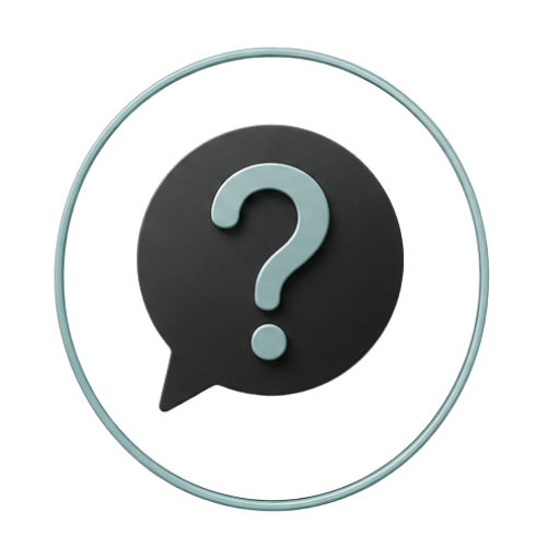 Question mark in a dark speech bubble inside a light blue circle.
