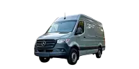 Silver-gray cargo van on a white background, angled front view