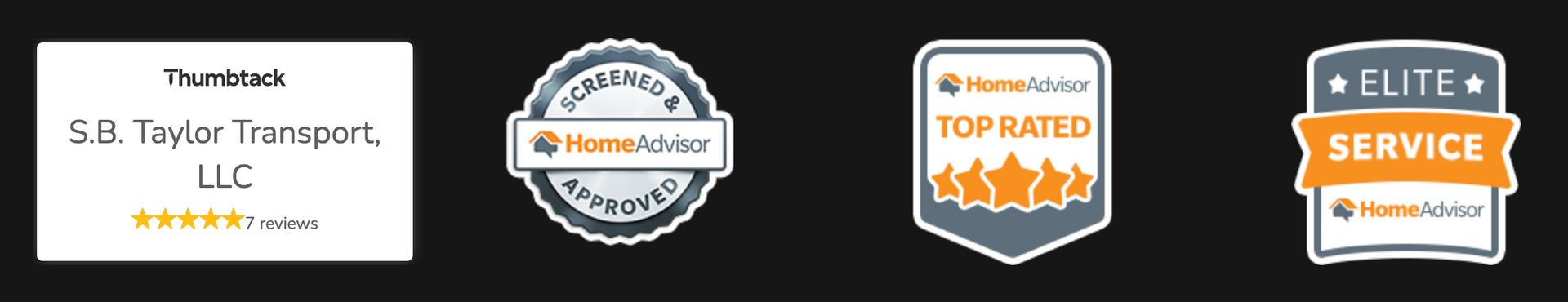 a set of four badges on a black background one of which says service
