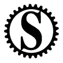 Black letter S inside a black gear-like circle on a white background