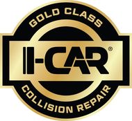 Gold Class I-CAR Collision Repair logo in black and gold circular badge